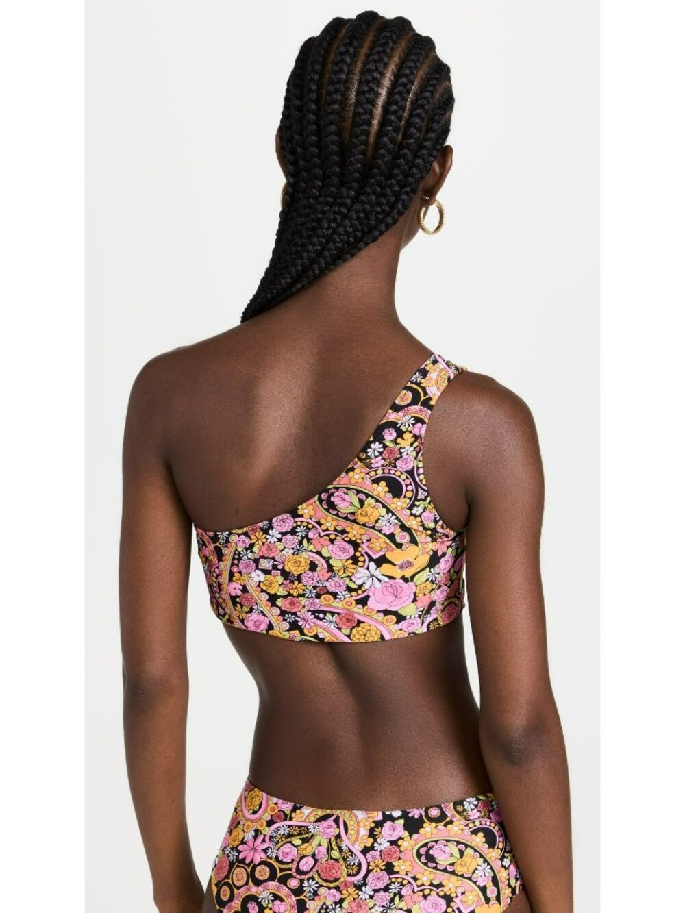 NEW La DoubleJ One Shoulder Goddess Bikini Swim Top Tripping Nero XL Pink Floral - Picture 8 of 8